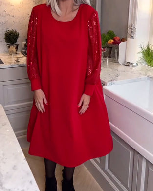 Robe à manches longues en patchwork de sequins de couleur unie à la mode