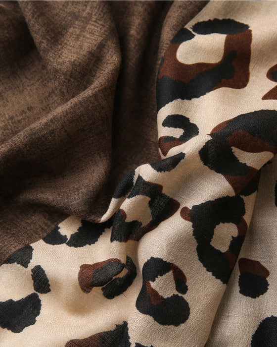 Écharpe Femme Léopard Patchwork Imprimé Franges Châle
