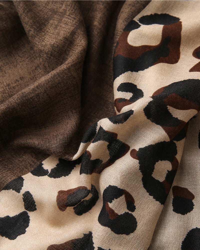 Écharpe Femme Léopard Patchwork Imprimé Franges Châle