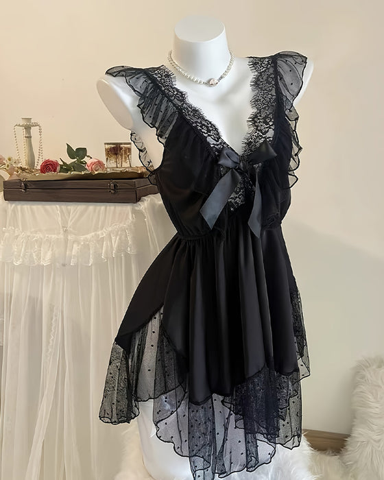 Nuisette Sexy Sans Dos En Dentelle À Profond Col En V Pour Femme