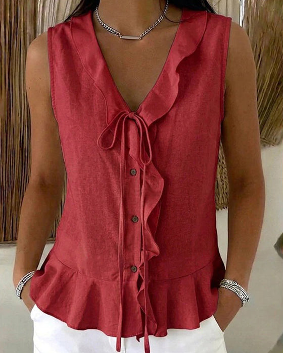 Tank Top Volant Cravate Sans Manches