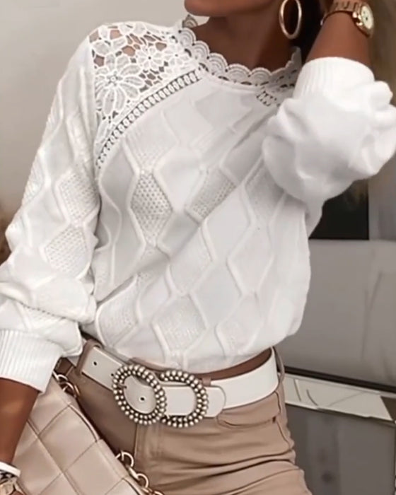 Pull Garniture Dentelle Mode Patchwork