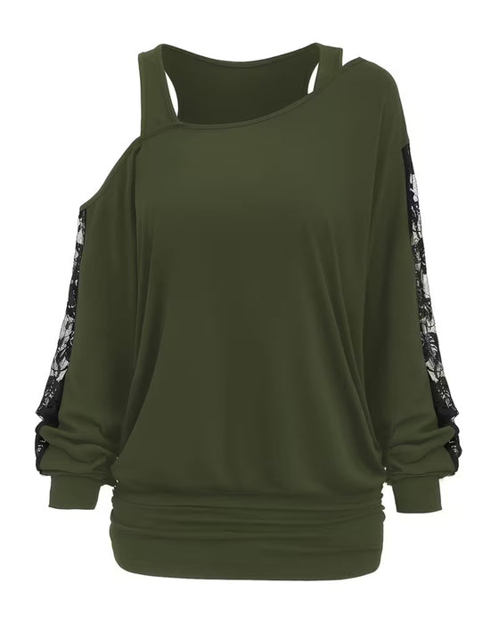 Blouse Col Asymétrique Dentelle Panneau