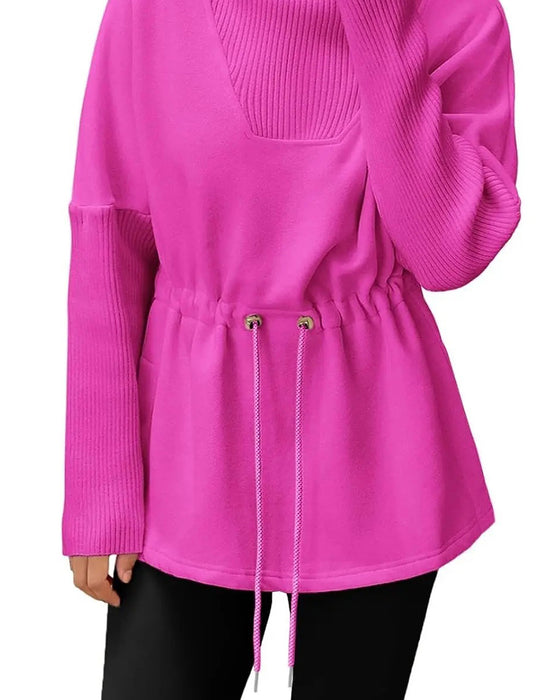 Sweat-Shirt Col Haut Manches Longues Taille Cordon