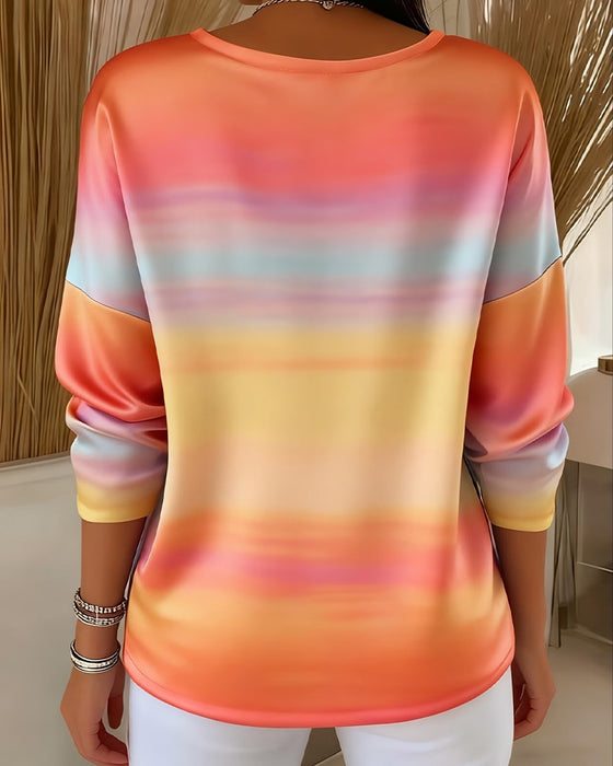 Sweatshirt Arc-En-Ciel Ombre Rayure Horizontale Col V