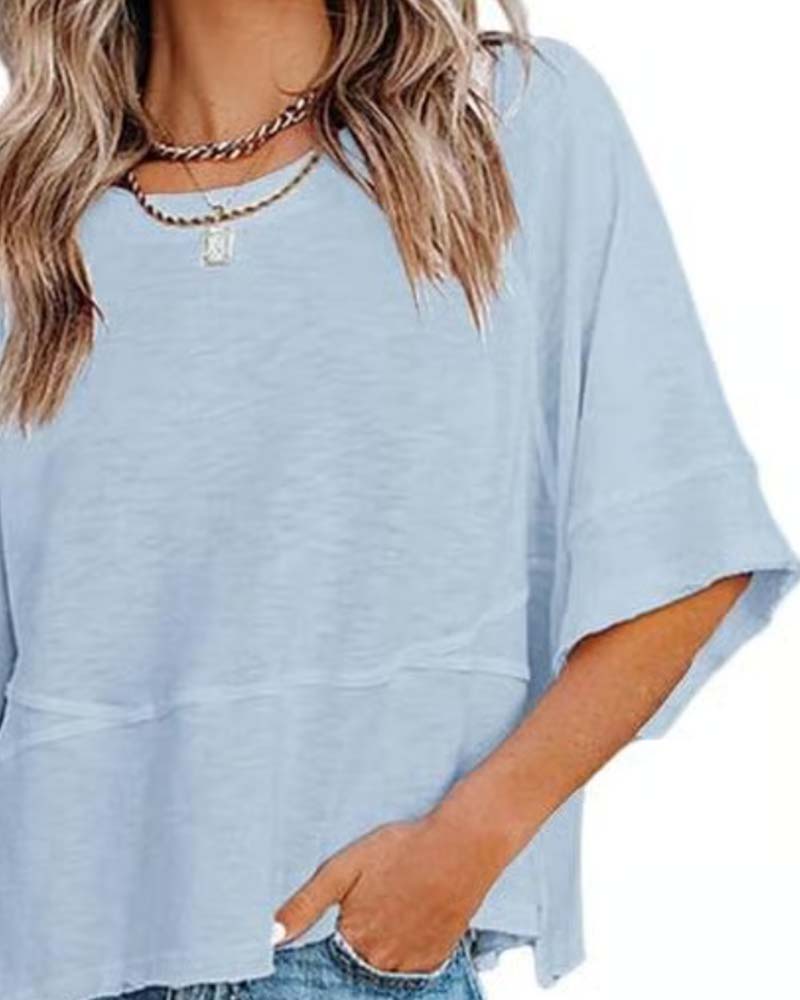 T-Shirt Panneau Unie Manche Évasée