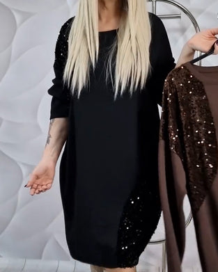 Robe Col Rond À Paillettes Patchwork