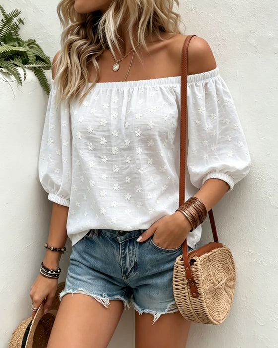 Blouse Décontractée Hors Épaule Petit Motif Floral