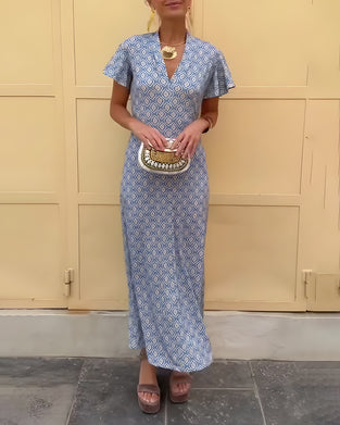Robe Col En V Volant Léopard Patchwork