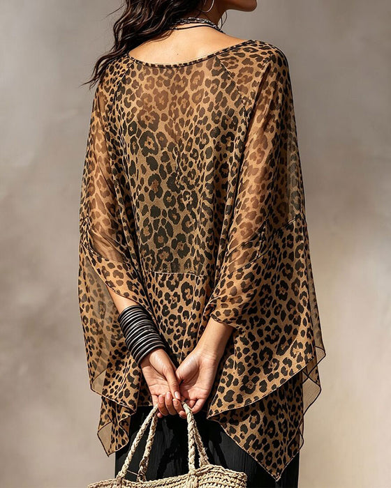 Blouse Col V Léopard Irrégulière