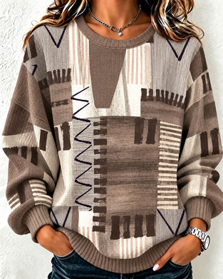 Sweatshirt Col Rond À Carreaux Bloc De Couleur