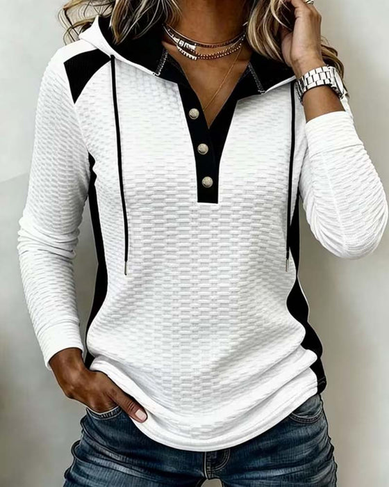 Hoodie Boutonné Cordon Bloc De Couleur