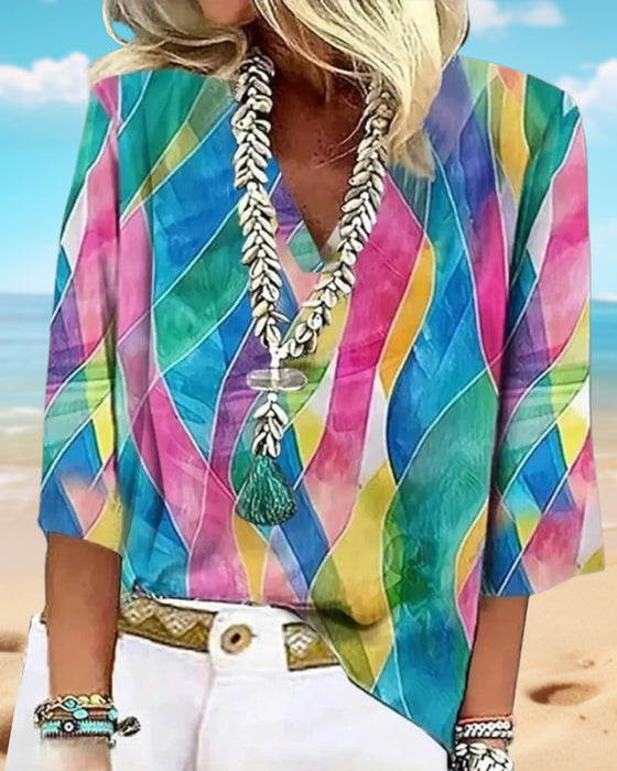 Blouse Col V Couleur Contrastée