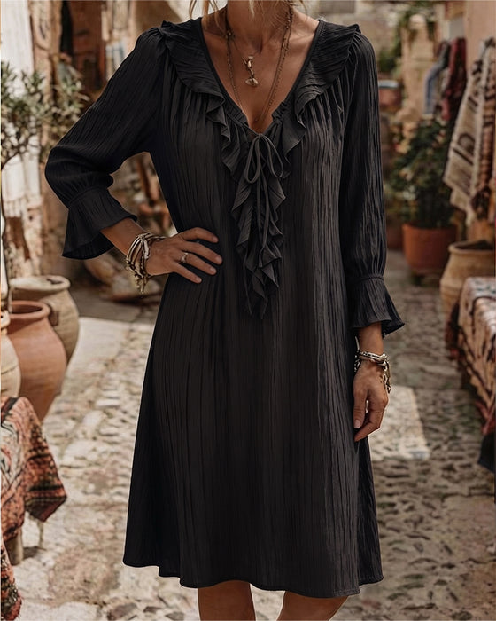 Robe Col Volant Attacher Trois Quart Manche