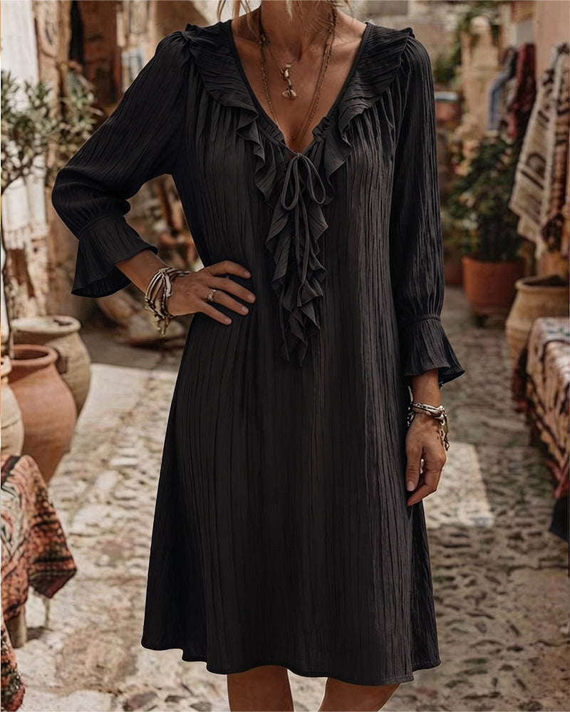 Robe Col Volant Attacher Trois Quart Manche