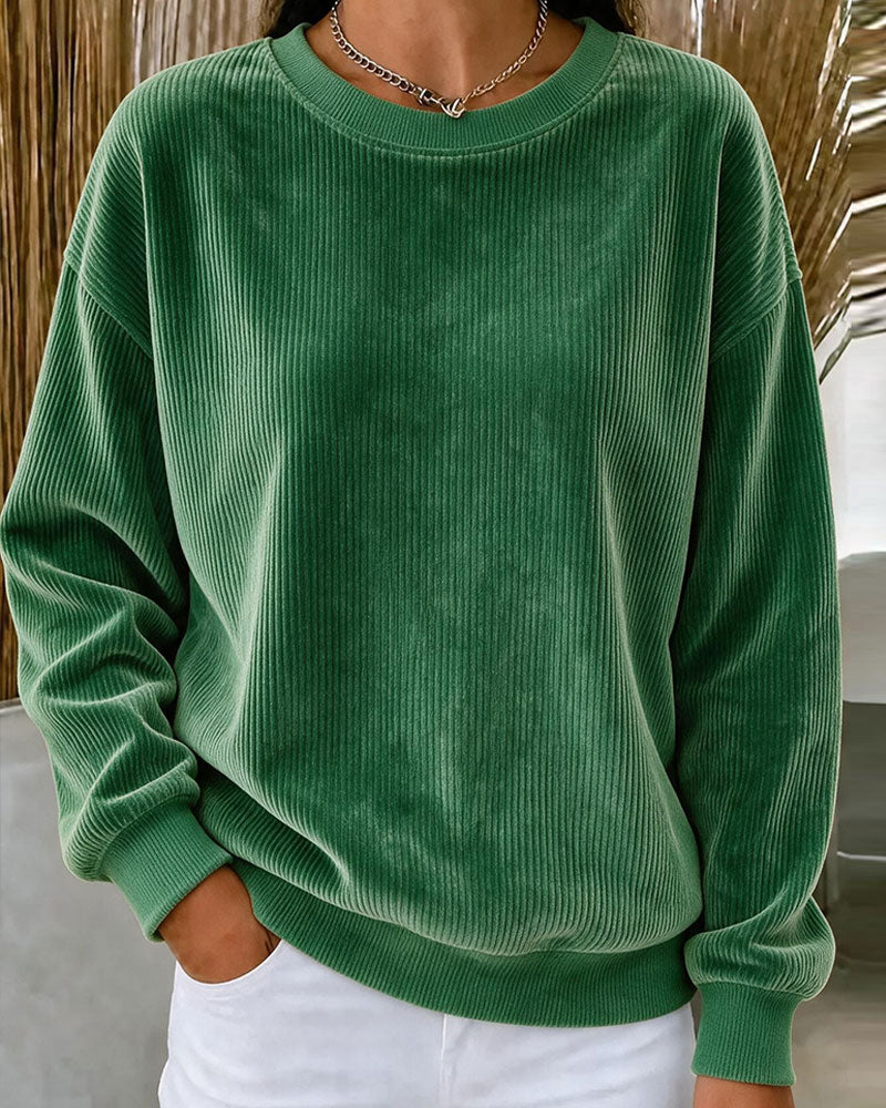 Sweatshirt Velours Côtelé Col Rond