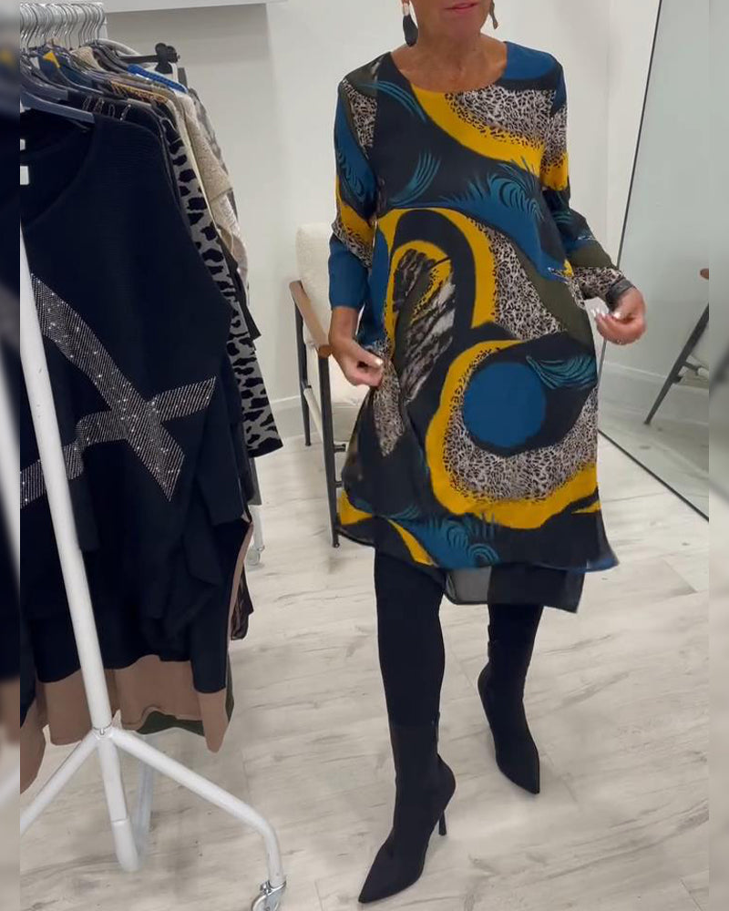 Robe Élégante Imprimée À Col Rond