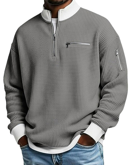 Sweatshirt Col Montant Contrastant Fermeture Éclair