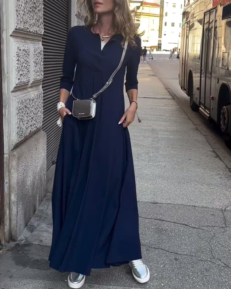 Robe taille unie à col en V