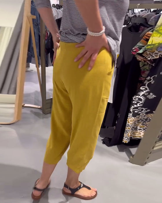 Pantalon Décontracté Fuselé Coton Et Lin Court