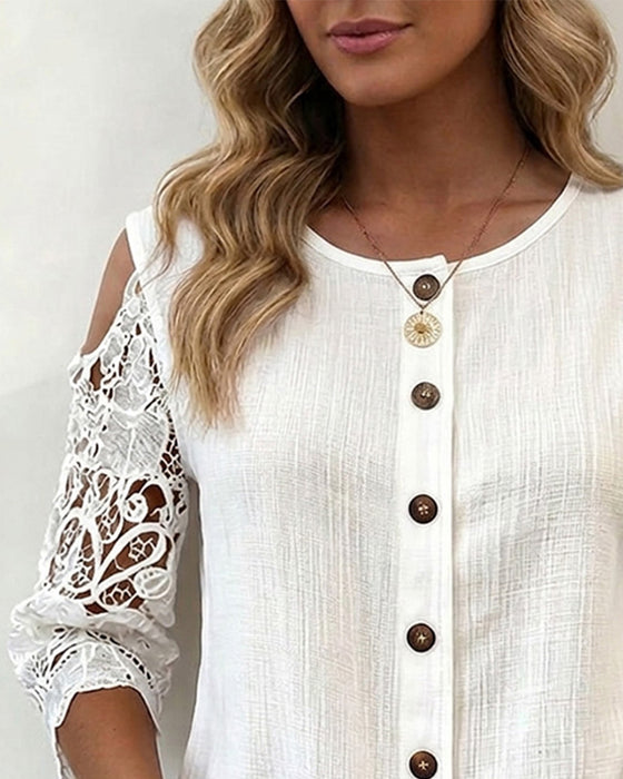 Blouse Découpée Off-Shoulder Bouton