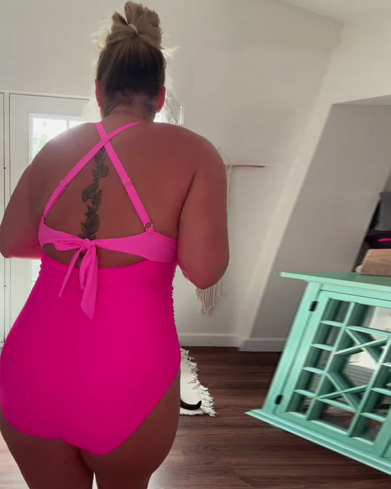 Maillot de bain une pièce à la mode avec blocs de couleurs et col licou