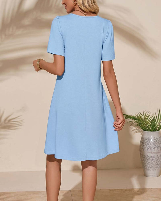Robe Volant Manche Courte Col Rond
