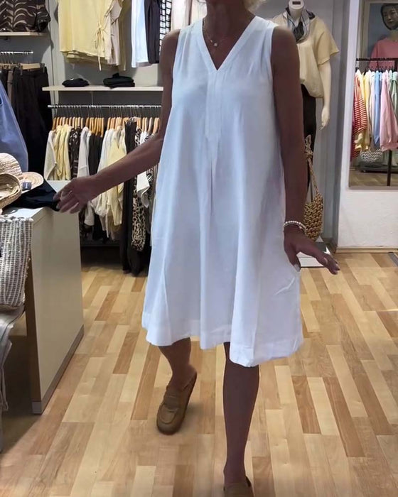 Robe Sans-Manches Col-V Décontractée A-Ligne