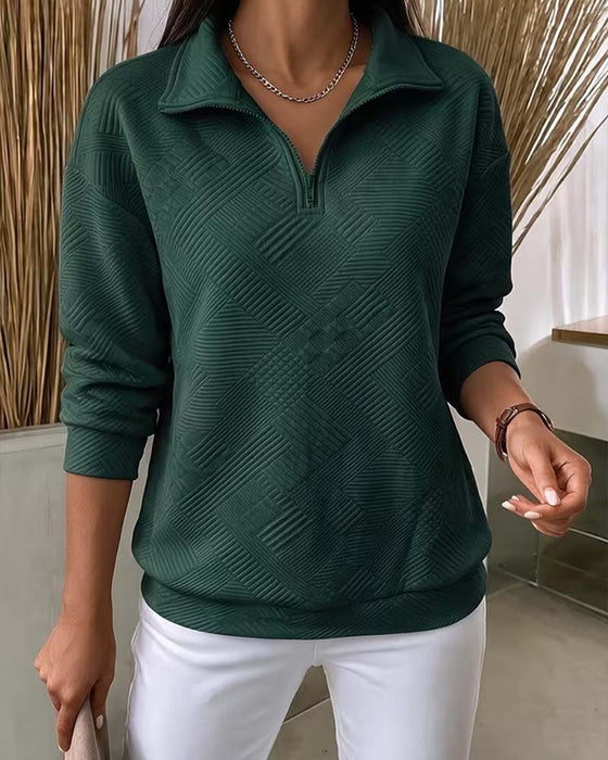 Sweat Uni Demi-Zip Col À Revers
