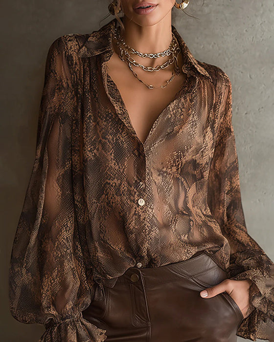 Blouse À La Mode Manche Volant Imprimée