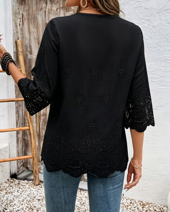 Blouses Sexy Dentelle Ajourée Col En V
