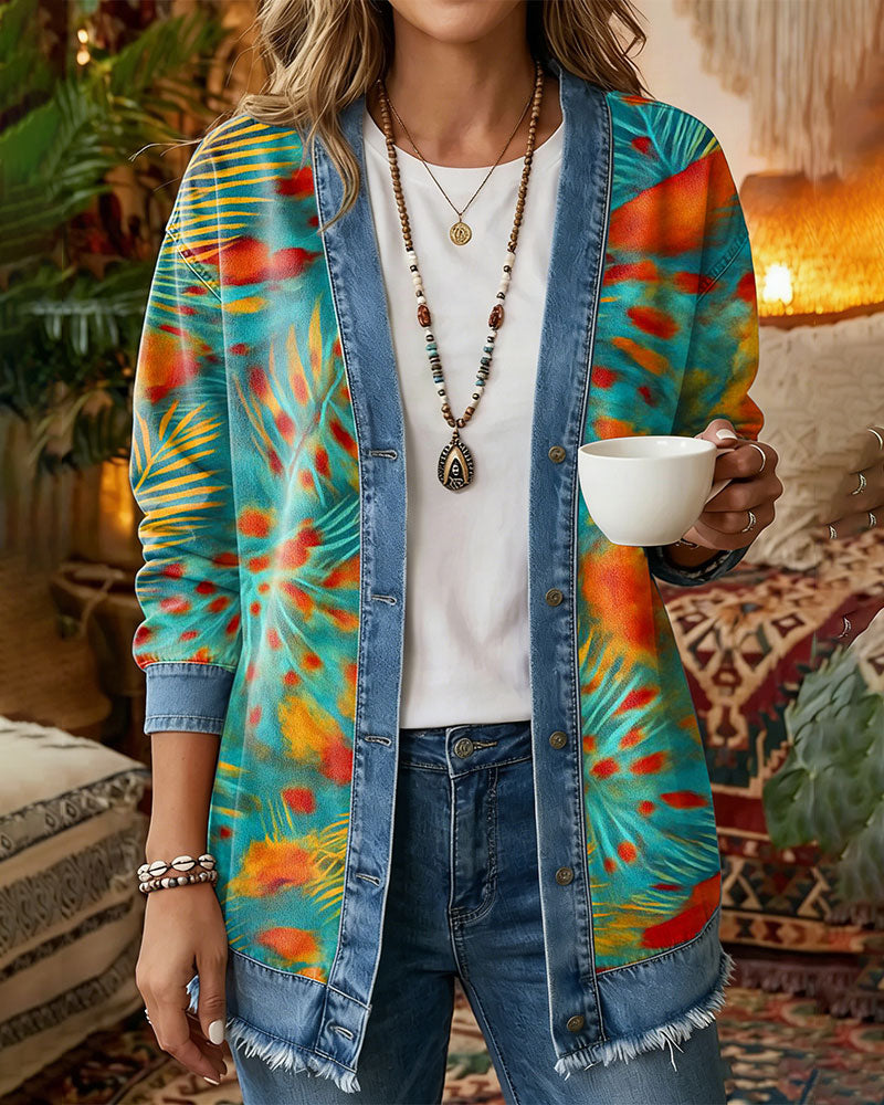 Manteau Bohème Denim Patchwork Floral