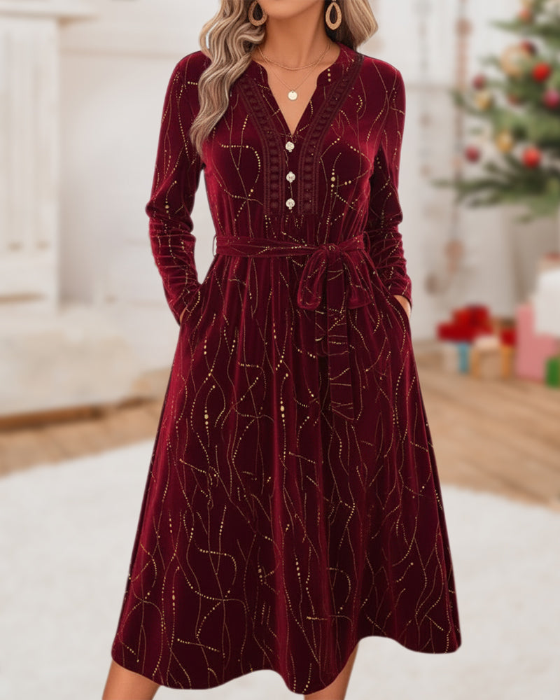 Robe Avec Détail En Dentelle, Style À Tempérament Et Tissu Velours
