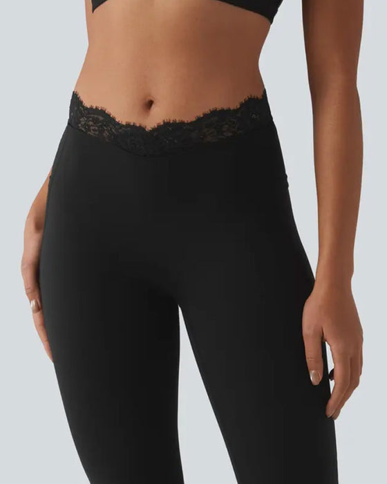 Pantalon Dentelle Taille Légèrement Évasé Yoga