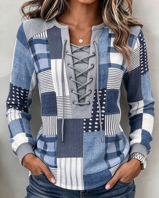 Sweat Lacé À Carreaux Manches Longues Slim