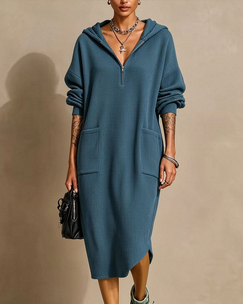 Robe À Capuche Fermeture Éclair Poche