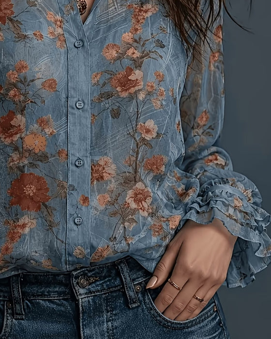Blouse Florale Volant Revers