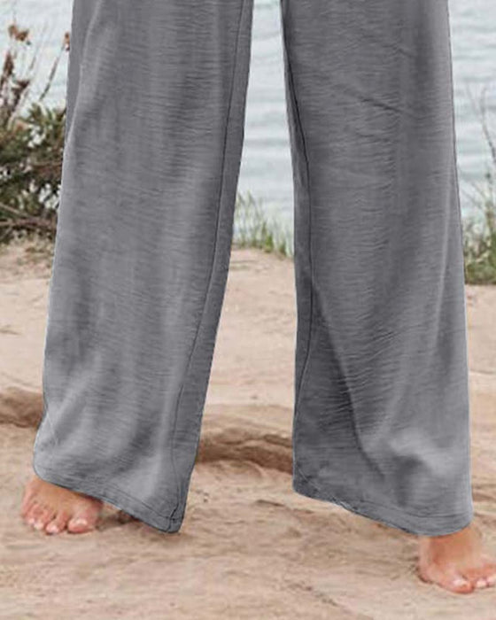 Pantalon Bouton Taille Élastique Large