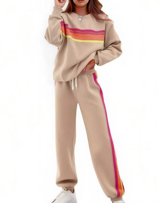 Ensemble Sweatshirt Rayé Coloré Et Pantalon De Jogging