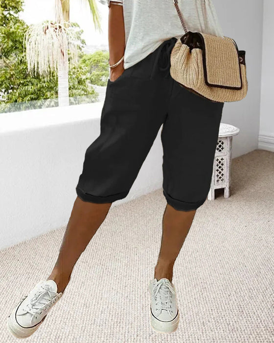 Pantalon confortable avec cordon de serrage de couleur unie