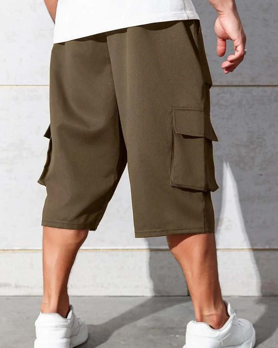 Pantalon Taille Élastique Poche Unie Cargo