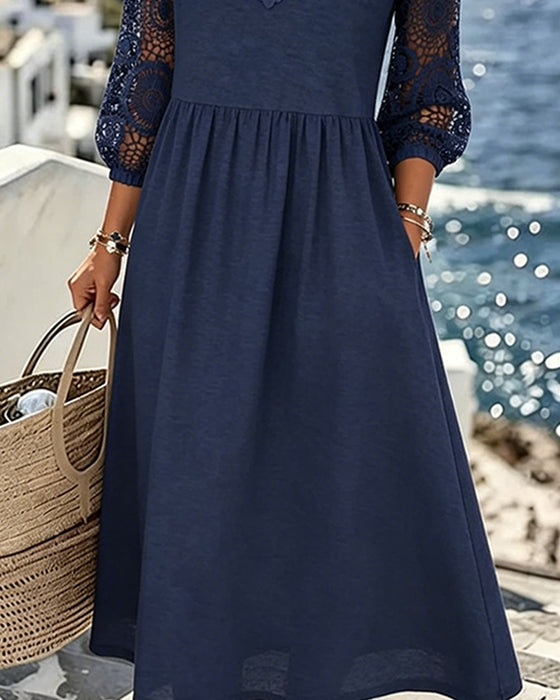 Robe Dentelle Patchwork 3/4 Manche