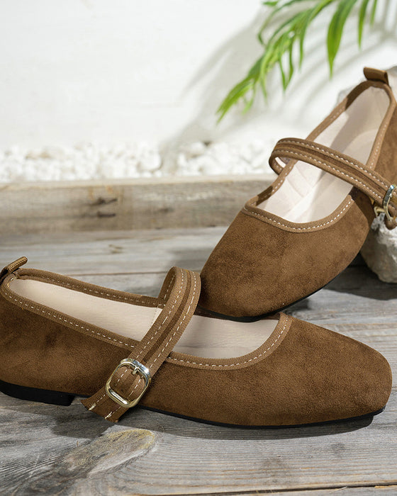 Femme Vintage Classique Élégant Bout Carré Classique Mary Jane Chaussures