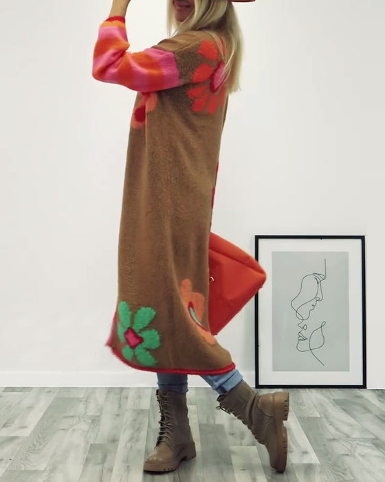 Cardigan long décontracté à motifs floraux