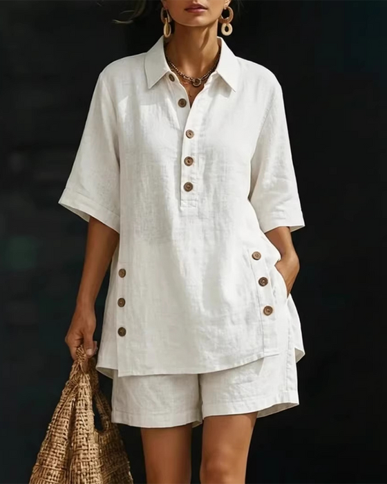 Ensemble Deux-Pièces Col Chemise Demi-Patron Décontracté