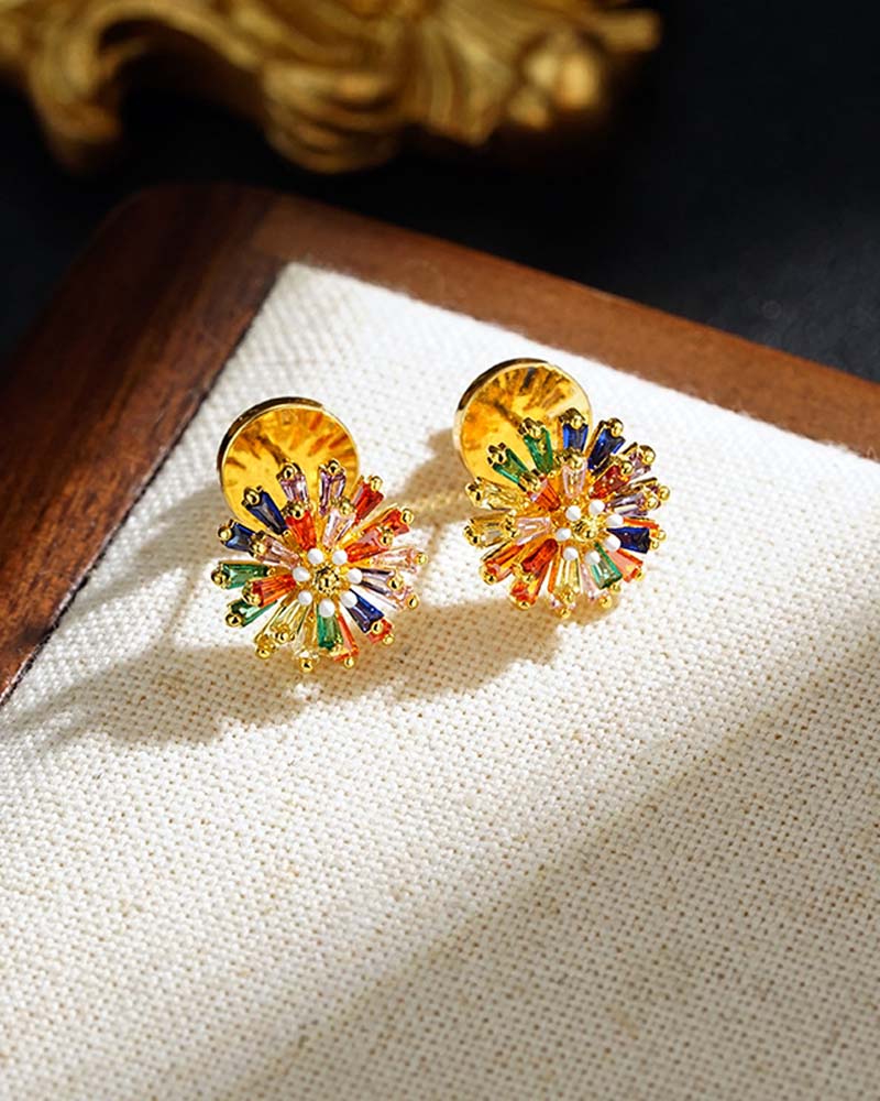 Boucles D'oreilles Clous Feu D'artifice Coloré 💎 Design Zircone & Élégant Minimaliste