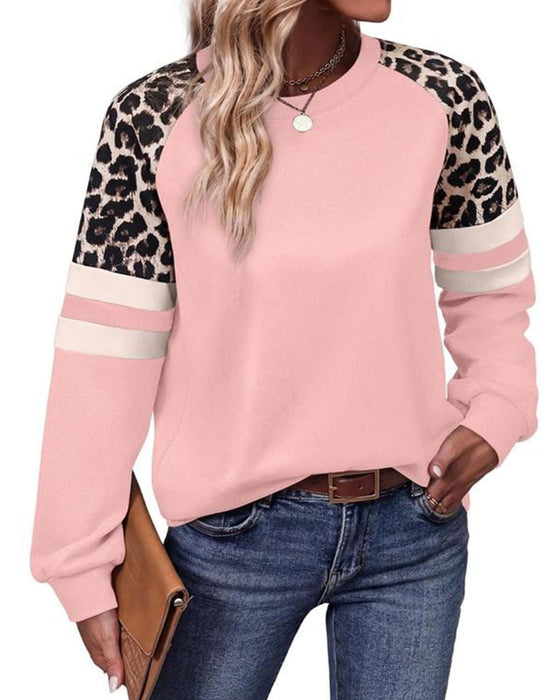 Sweat-Shirt Manches Longues Col Rond Léopard Rayé