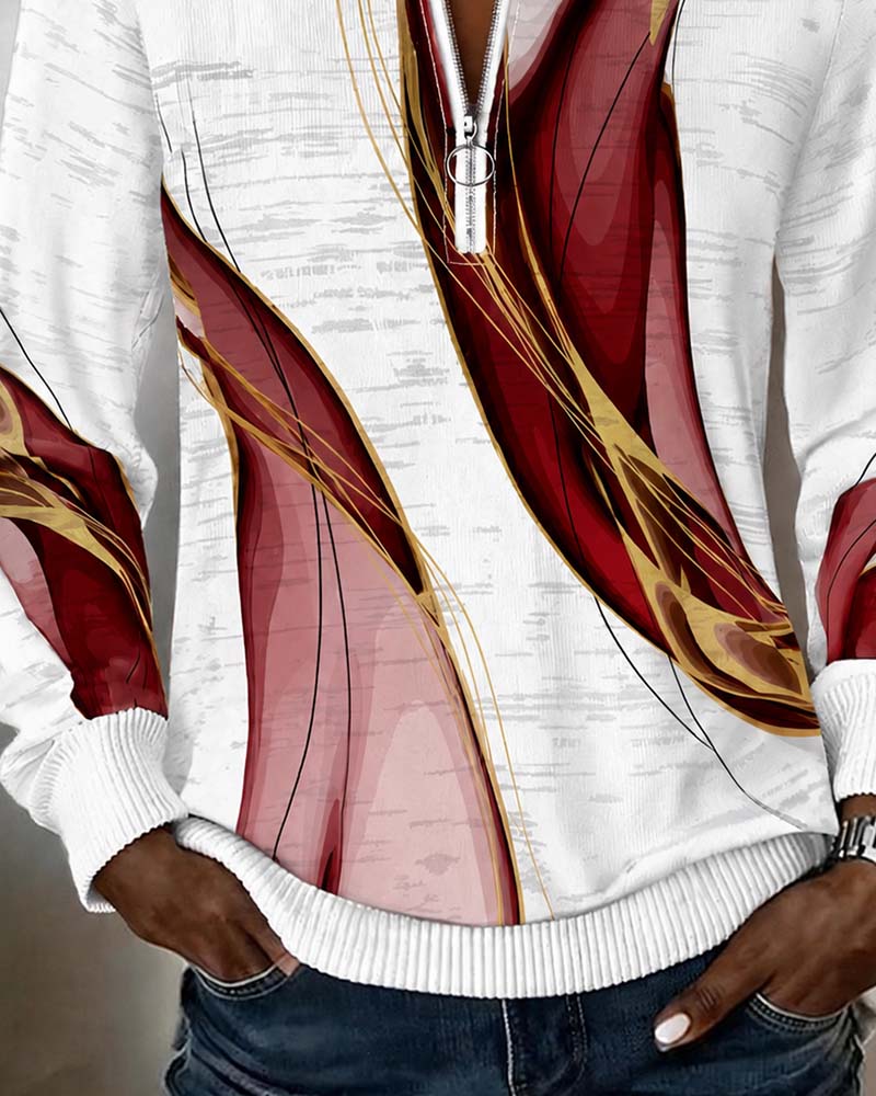 Hoodie Fermeture Éclair Pullover Contraste Lâche