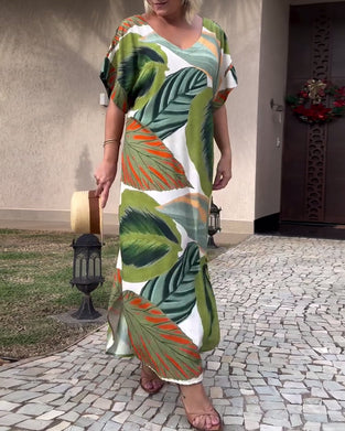 Robe décontractée fendue à manches courtes