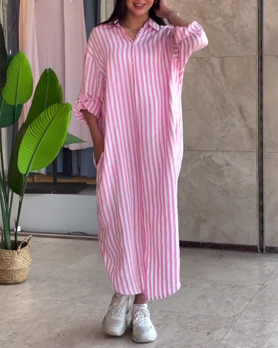 Robe Lâche Revers Rayé